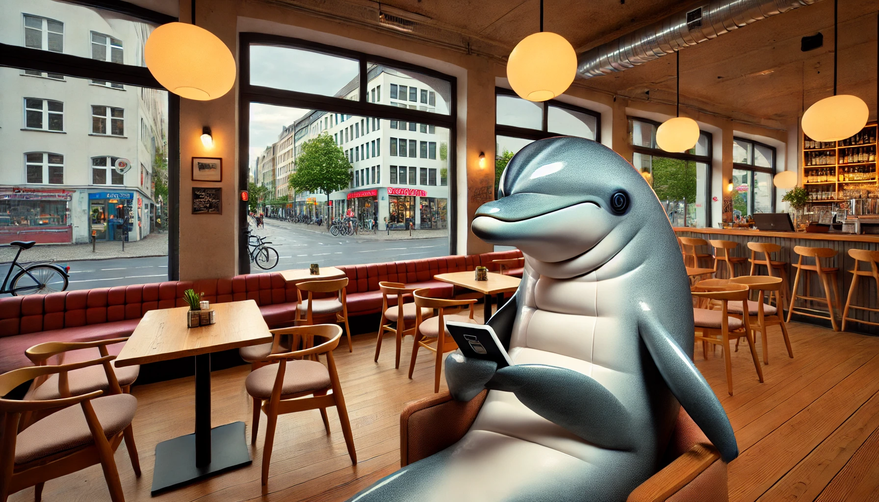 dolphin in a Berlin café, contemplating version 1.0.