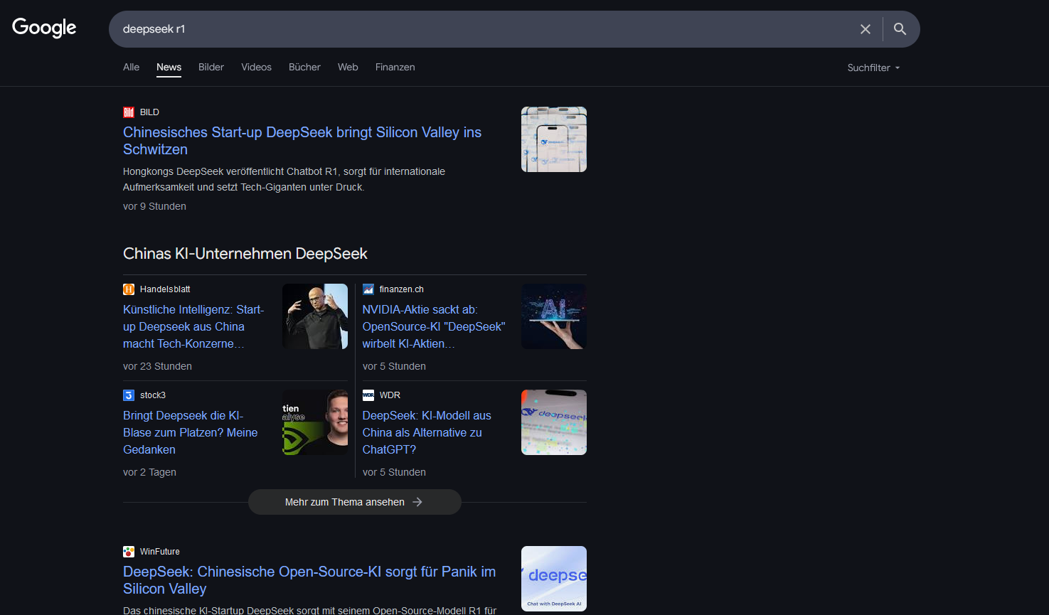 Google News Results for Deep Seek R1 (German results)